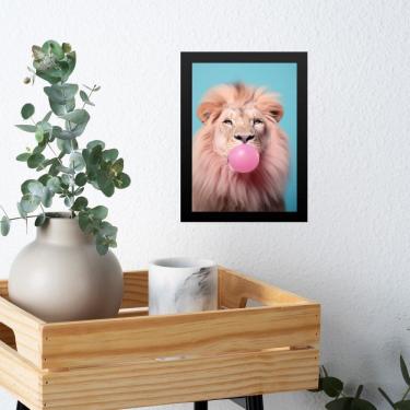 Imagem de Quadro Leão Bubble Gum Azul E Rosa 24X18Cm - Com Vidro
