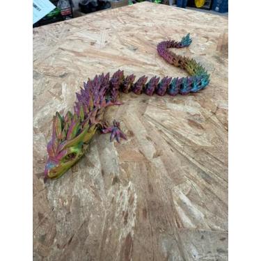 Imagem de Escultura Dragao 3D Articulada Ametista Dourado Verde e Rosa Presente 