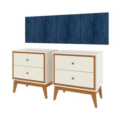 Imagem de Kit Quarto Casal 2 Mesas de Cabeceira Arruna MDF 2 gavetas e Cabeceira