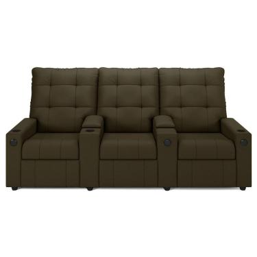 Imagem de Poltrona De Cinema Reclinável 3 Lugares Baú Usb Mallie Fh9 Veludo Capuccino - Mpozenato