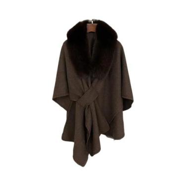 Imagem de Casaco Feminino De Pele Genuína Grossa Para Primavera/Inverno, Xale Qu