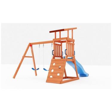 Imagem de Conjunto de Balanço Infantil Dolphin Playground T Madeira Cedro Natural com Escorregador 1,83m, Caixa de Areia e Parede de Escalada