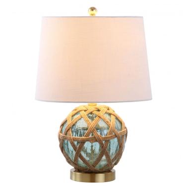 Imagem de Abajur Luminária de Mesa em Vidro e Corda, Estilo Costeiro e Contemporâneo com 54 cm de Altura para Quarto, Sala de Estar e Escritório