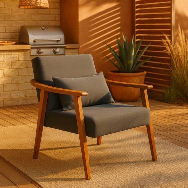 Imagem de Poltrona Aurora Linho Com Almofada Estofada Decorativa Recepção De Escritório Confortável