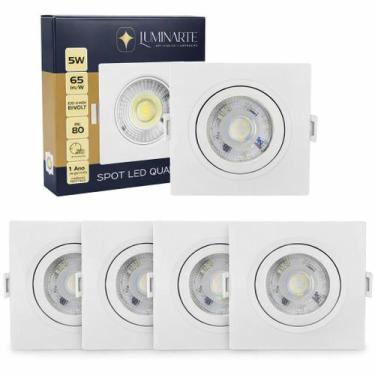 Imagem de Kit 5 Luminárias Spot Led Quadrado Embutir Direcionável 5w Branco Neut