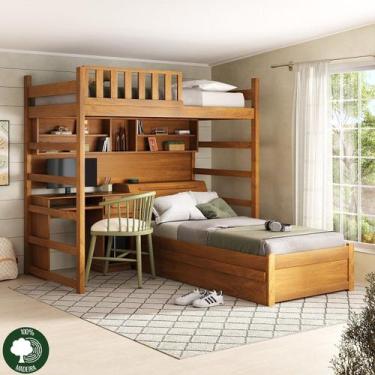 Imagem de Treliche Reto Conjugado Madeira maciça com Baú - Moveis Nathalia