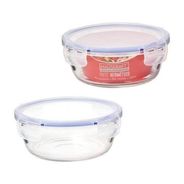Imagem de Pote Hermético Redondo em Vidro c/ Tampa em Plástico Transparente/Azul