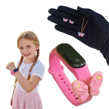 Imagem de Kit Relógio Digital Infantil Borboleta Conjunto Colar e Brincos Delica