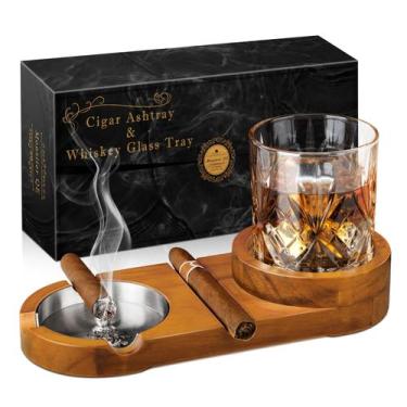 Imagem de Cigar Ashtrays Monsiter QE Whisky Bandeja de vidro de madeira