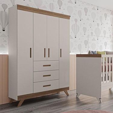 Imagem de Guarda Roupa Infantil Ambiente Retrô Maya Off White Carvalho – Carolina
