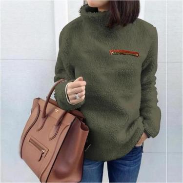 Imagem de Suéter Feminino De Inverno Com Gola Alta, Cor Sólida, Zíper, Sexy E Mo