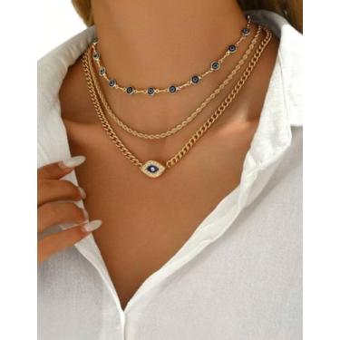 Imagem de Conjunto de 3 Colares Joia com Pingente Olho Grego Dourado Cor:Dourado
