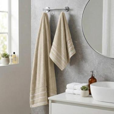 Imagem de Kit Toalha de Banho Grande Decorada Macia Fofa Corpo e Rosto 2 Peças B