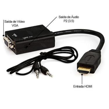 Imagem de Cabo Adapt Conversor Hdmi Para VGA Com Saída P2 De Áudio - ressurgy