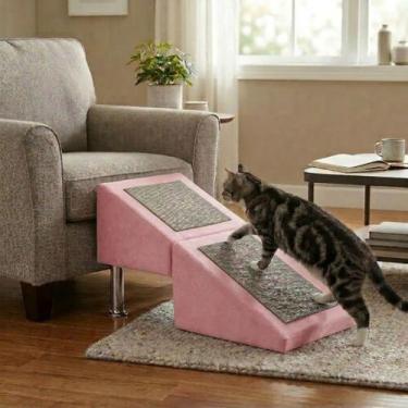 Imagem de Rampa Pet 2 em 1 Dobrável Puff Escada para Cachorro e Gato Cor:Rosa - 