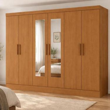 Imagem de Guarda-roupa Casal 100% MDF com Espelho 6 Portas 2 Gavetas Jatobá Yesc