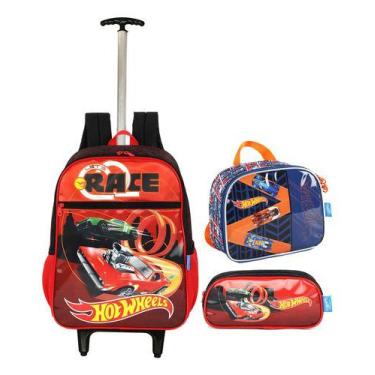 Imagem de Kit Mochila Hot Wheels Escolar Meninos Estojo Original Grand