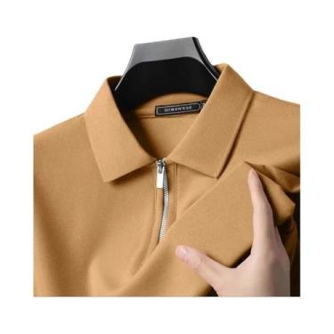Imagem de Camisa Polo Masculina Slim Fit Respirável De Verão, Cor Sólida, Com Zí