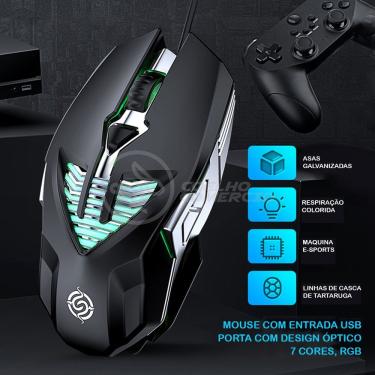 Imagem de Mouse Gamer 4 Botões Com Fio Rgb 7 Cores Macro Ergonômico Q1