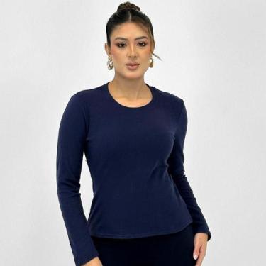Imagem de Blusa Facinelli Básica em Suede Feminina, M, Marinho