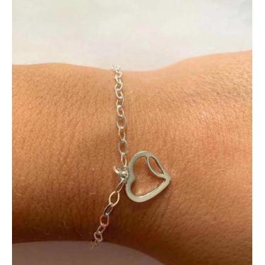 Imagem de Pulseira Feminina Coração Meio Pendurado - Ancia Jias e Semijoias, Úni