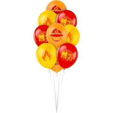 Imagem de Balão Bexiga Festa Bombeiros Latex 9 C/ 25 Unid Decorado Decorado - Re