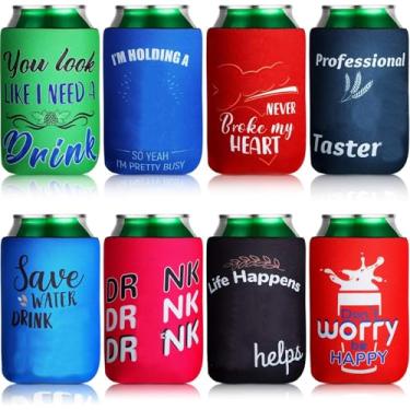 Imagem de 8 peças de capas térmicas de neoprene para bebidas, porta-bebidas dobráveis com citações engraçadas, mangas térmicas de bebidas a granel para latas de refrigerante, garrafas, churrascos, lembrancinhas