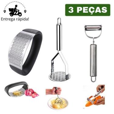 Imagem de Kit Amassador de Batata Descascador e Esmagador Aço Inox Cozinha achad