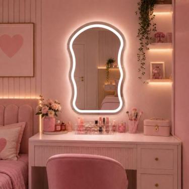 Imagem de Espelho Lopazzi Orgânico 90x60cm com LED para Lavabo,Penteadeira,Mesa 