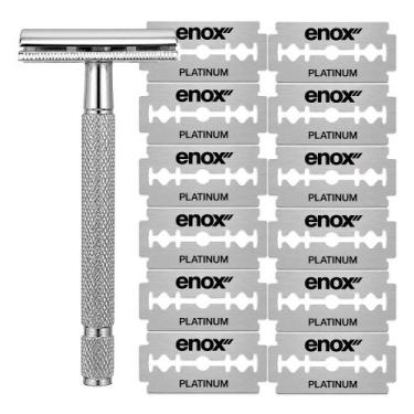 Imagem de Kit Aparelho de Barbear Clássico Barbeador com 12 Lâminas Aço Inox Pla