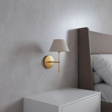 Imagem de Arandela luminaria de Parede de aluminio Com Cupula Algodao Ref 16 lampada branco frio (Dourado Cupula Bege)