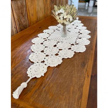 Imagem de Caminho de Mesa Crochê Artesanal 100cm X 45cm Algodão Cru Natural 1 Peça