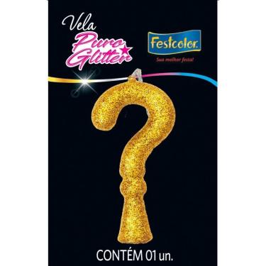 Imagem de Vela de Aniversário Interrogação Glitter Parafina 9,5CM 10 Unidades Dourado Festcolor