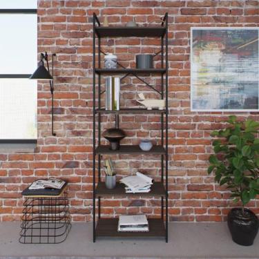 Imagem de Estante Alta com 6 Prateleiras 185x60x33cm Yon Marrom/Terracota/Preto 