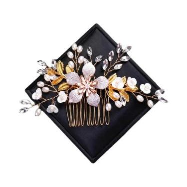 Imagem de Tiara De Cristal Dourado Com Pérolas Para Mulheres, Acessórios De Cabe
