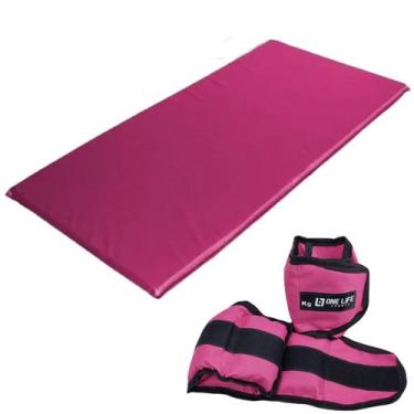 Imagem de Kit home treinamento funcional colchonete + caneleira 5 kg pink - One 