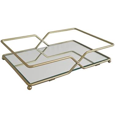 Imagem de Bandeja Decorativa Espelhada Dourada 26cm Retangular para Banheiro Lavabo Duler