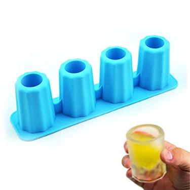 Imagem de Yajun Bandeja de silicone 3D para cubos de gelo congelar 4 xícaras novidade máquina de gelo para festa de verão, cozinha, bar, ferramentas azul