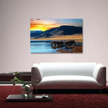 Imagem de Quadro Cavalos no Rio Paisagem de Natureza