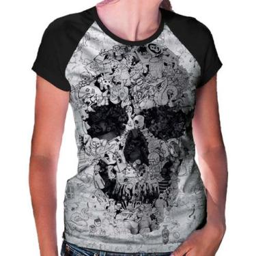 Imagem de Camiseta Raglan Baby Look Skull Caveira Ref:91 - Smoke