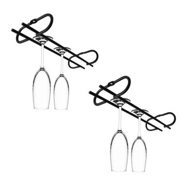 Imagem de Conjunto 2  Porta Taças de Teto 25cm Suporte para Taças Suspenso Reto Preto Fosco