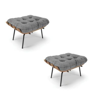 Imagem de Kit 02 Puffs Costela Linho Grafite A26 Base Metálica Preto