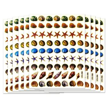 Imagem de SHELL01 - 10 folhas de capa e álbum decorativo de estrela do mar, adesivos refletivos para crianças - Tamanho 10 x 5,25 polegadas/folha da Sticker108
