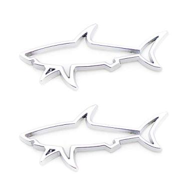Imagem de Carrun 2 peças de emblema de tubarão oco emblema de carro premium para para-choque de carro porta-malas para Chevrolet Camaro CorvetteCARRUN prata CR-SH