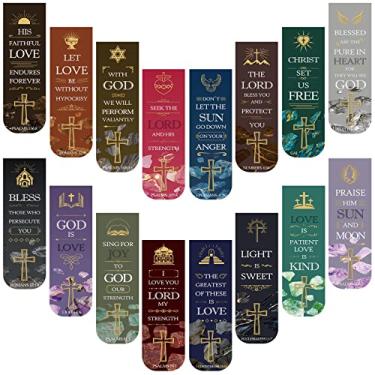 Imagem de 48 peças de marcadores magnéticos do versículo da Bíblia, inspiradores de livros cristãos marcadores religiosos motivacionais incentivo religioso clipes de página de flores presentes para mulheres materiais escolares de escritório (estilo fresco)