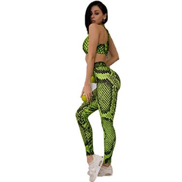 Imagem de Yajun Roupas femininas de ioga sem costura elástica respirável agasalho esportivo leggings fitness roupas levanta bumbum corrida roupa esportiva, verde, P (peito: 68cm)