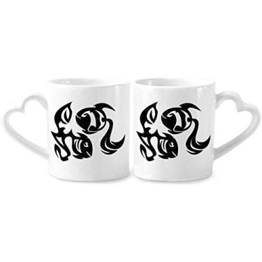 Imagem de Conjunto de canecas de porcelana para casais, signo do zodíaco, constelação de Peixes, copo de cerâmica para amantes, alça de coração