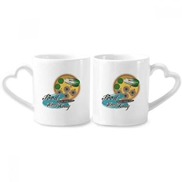 Imagem de Hong Kong Dim Sum China Conjunto de canecas de porcelana para casais, copo de cerâmica para amantes, alça de coração