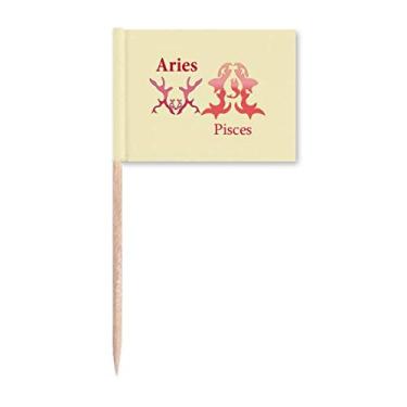 Imagem de Áries Peixes Feeling Par de bandeiras de palito de dente marcador Topper Decoração de festa