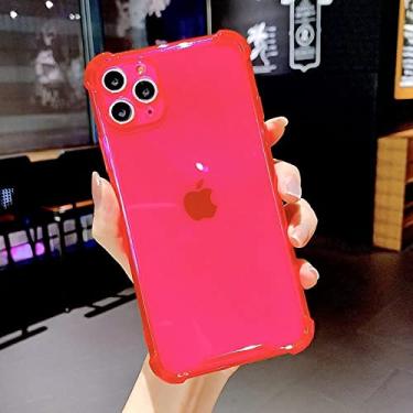Imagem de Capa de telefone cor doce transparente macia para iPhone 14 13 11 12 Pro Max Mini XS X XR Max 7 8 Plus SE Bumper Capa traseira (Rosa) para iPhone XR